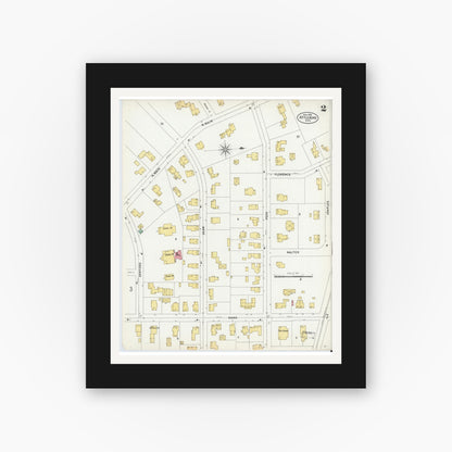 Old map wall art mockup — black gallery frame with white mat — Sanborn Fire Insurance Map from Attleboro, Bristol County, Massachusetts (1899), Sheet #0002