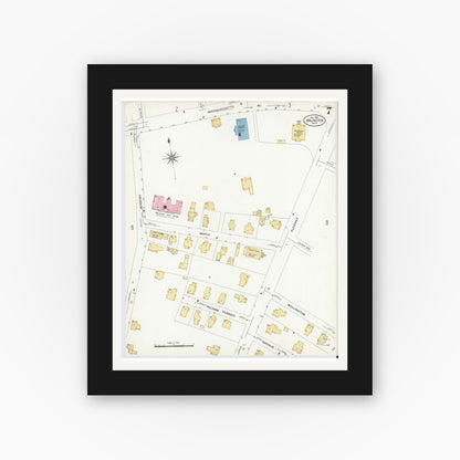 Old map wall art mockup — black gallery frame with white mat — Sanborn Fire Insurance Map from Arlington, Middlesex County, Massachusetts (1908), Sheet #0007