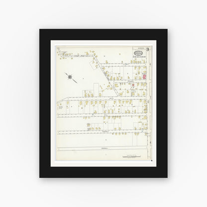 Old map wall art mockup — black gallery frame with white mat — Sanborn Fire Insurance Map from Benson, Johnson County, North Carolina (1918), Sheet #0003
