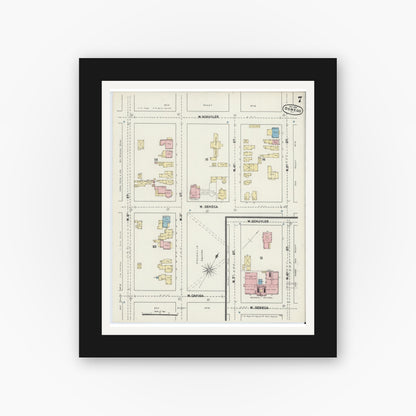 Old map wall art mockup — black gallery frame with white mat — Sanborn Fire Insurance Map from Oswego, Oswego County, New York (1890), Sheet #0007