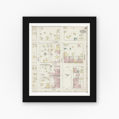 Old map wall art mockup — black gallery frame with white mat — Sanborn Fire Insurance Map from Canton, Fulton County, Illinois (1886), Sheet #0002