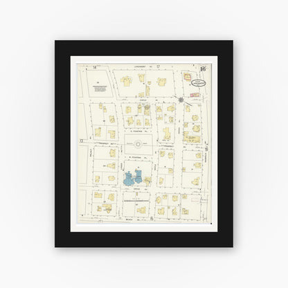 Old map wall art mockup — black gallery frame with white mat — Sanborn Fire Insurance Map from Larchmont, Westchester County, New York (1911), Sheet #0016