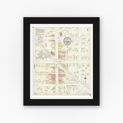 Old map wall art mockup — black gallery frame with white mat — Sanborn Fire Insurance Map from Sycamore, Wyandot County, Ohio (1911), Sheet #0001