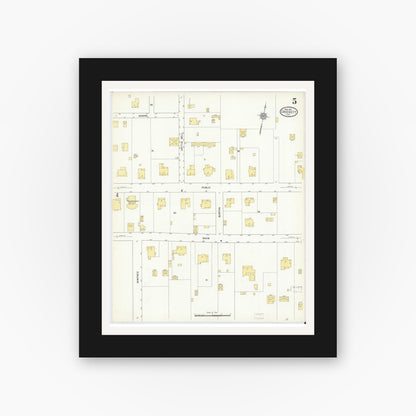 Old map wall art mockup — black gallery frame with white mat — Sanborn Fire Insurance Map from Crockett, Houston County, Texas (1912), Sheet #0005