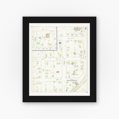 Old map wall art mockup — black gallery frame with white mat — Sanborn Fire Insurance Map from Northfield, Rice County, Minnesota (1910), Sheet #0002