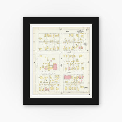 Old map wall art mockup — black gallery frame with white mat — Sanborn Fire Insurance Map from Denison, Grayson County, Texas (1903), Sheet #0003