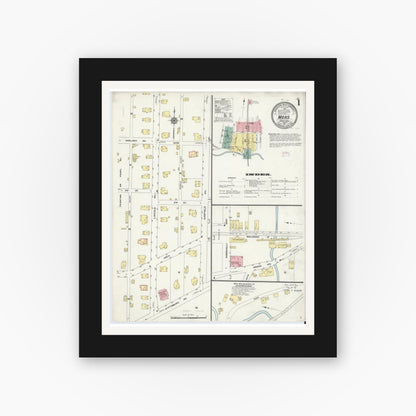 Old map wall art mockup — black gallery frame with white mat — Sanborn Fire Insurance Map from Mars, Butler County, Pennsylvania (1911), Sheet #0001