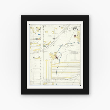 Old map wall art mockup — black gallery frame with white mat — Sanborn Fire Insurance Map from Mattoon, Shawano County, Wisconsin (1909), Sheet #0002