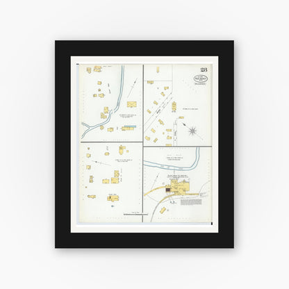 Old map wall art mockup — black gallery frame with white mat — Sanborn Fire Insurance Map from Red Jacket, Houghton County, Michigan (1900), Sheet #0028