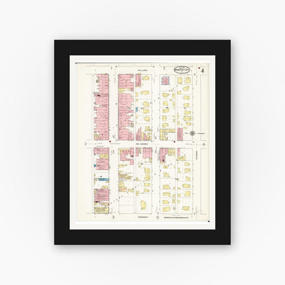 Old map wall art mockup — black gallery frame with white mat — Sanborn Fire Insurance Map from Webster City, Hamilton County, Iowa (1915), Sheet #0004
