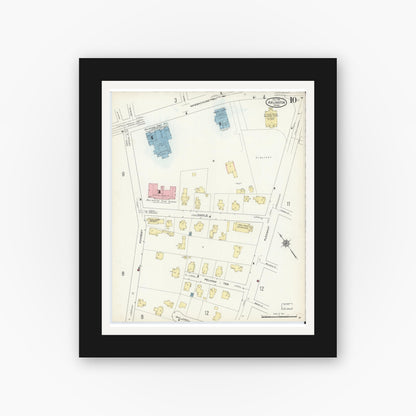Old map wall art mockup — black gallery frame with white mat — Sanborn Fire Insurance Map from Arlington, Middlesex County, Massachusetts (1914), Sheet #0010