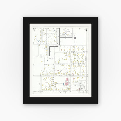 Old map wall art mockup — black gallery frame with white mat — Sanborn Fire Insurance Map from Plano, Collin County, Texas (1949), Sheet #0006