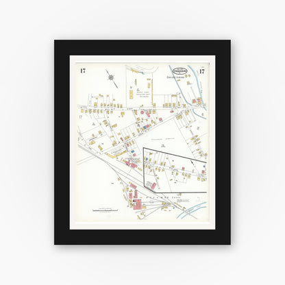 Old map wall art mockup — black gallery frame with white mat — Sanborn Fire Insurance Map from Stroudsburg, Monroe County, Pennsylvania (1923), Sheet #0017