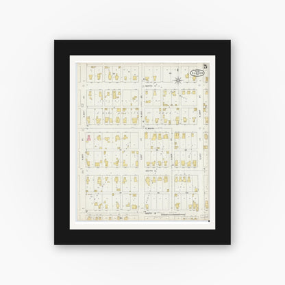 Old map wall art mockup — black gallery frame with white mat — Sanborn Fire Insurance Map from Elwood, Madison County, Indiana (1895), Sheet #0005