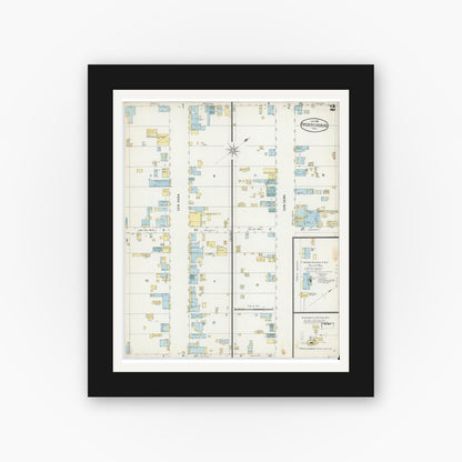 Old map wall art mockup — black gallery frame with white mat — Sanborn Fire Insurance Map from Fredericksburg, Gillespie County, Texas (1896), Sheet #0002