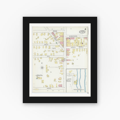 Old map wall art mockup — black gallery frame with white mat — Sanborn Fire Insurance Map from Athens, Bradford County, Pennsylvania (1892), Sheet #0004