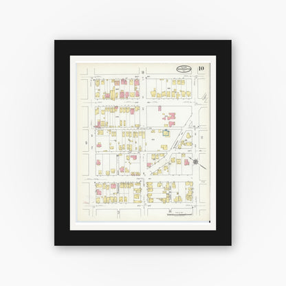 Old map wall art mockup — black gallery frame with white mat — Sanborn Fire Insurance Map from New Brighton, Beaver County, Pennsylvania (1918), Sheet #0010