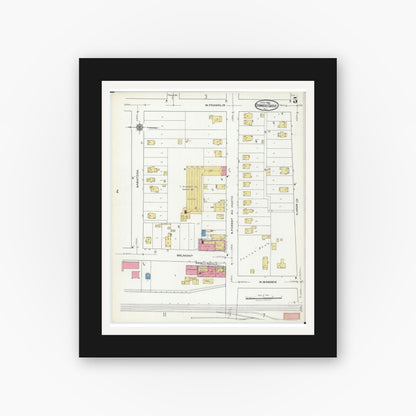 Old map wall art mockup — black gallery frame with white mat — Sanborn Fire Insurance Map from Downers Grove, Dupage County, Illinois (1921), Sheet #0005