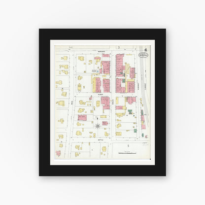 Old map wall art mockup — black gallery frame with white mat — Sanborn Fire Insurance Map from Reidsville, Rockingham County, North Carolina (1901), Sheet #0004