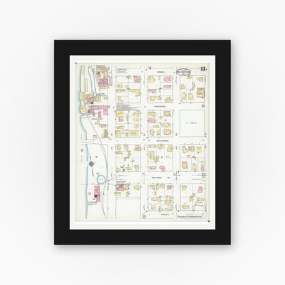 Old map wall art mockup — black gallery frame with white mat — Sanborn Fire Insurance Map from Watertown, Jefferson County, Wisconsin (1909), Sheet #0018