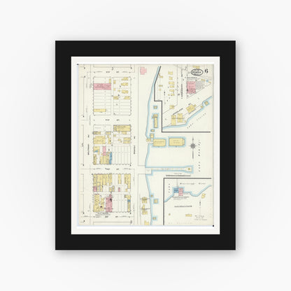 Old map wall art mockup — black gallery frame with white mat — Sanborn Fire Insurance Map from Bemidji, Beltrami County, Minnesota (1916), Sheet #0006