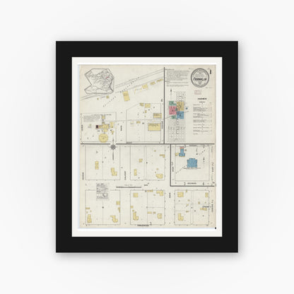 Old map wall art mockup — black gallery frame with white mat — Sanborn Fire Insurance Map from Franklin, Robertson County, Texas (1916) - Complete Map Set
