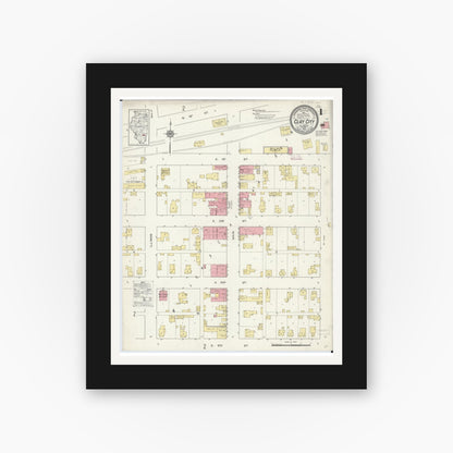 Old map wall art mockup — black gallery frame with white mat — Sanborn Fire Insurance Map from Clay City, Clay County, Illinois (1913) - Complete Map Set