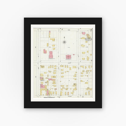 Old map wall art mockup — black gallery frame with white mat — Sanborn Fire Insurance Map from Manitowoc, Manitowoc County, Wisconsin (1906), Sheet #0007