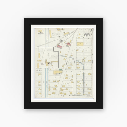 Old map wall art mockup — black gallery frame with white mat — Sanborn Fire Insurance Map from Spencerville, Allen County, Ohio (1902), Sheet #0004