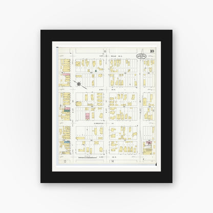 Old map wall art mockup — black gallery frame with white mat — Sanborn Fire Insurance Map from Ashland, Ashland County, Wisconsin (1909), Sheet #0010