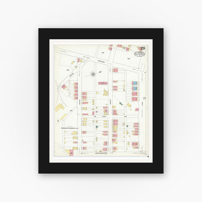 Old map wall art mockup — black gallery frame with white mat — Sanborn Fire Insurance Map from Pottstown, Montgomery County, Pennsylvania (1909), Sheet #0029