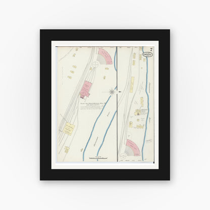 Old map wall art mockup — black gallery frame with white mat — Sanborn Fire Insurance Map from Owosso, Shiawassee County, Michigan (1890), Sheet #0007