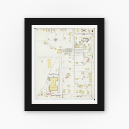 Old map wall art mockup — black gallery frame with white mat — Sanborn Fire Insurance Map from Bowling Green, Wood County, Ohio (1893), Sheet #0002