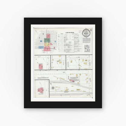 Old map wall art mockup — black gallery frame with white mat — Sanborn Fire Insurance Map from Bushnell, Mcdonough County, Illinois (1906) - Complete Map Set