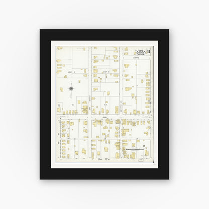 Old map wall art mockup — black gallery frame with white mat — Sanborn Fire Insurance Map from Orange, Orange County, Texas (1919), Sheet #0011