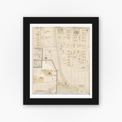 Old map wall art mockup — black gallery frame with white mat — Sanborn Fire Insurance Map from Durand, Shiawassee County, Michigan (1944), Sheet #0003