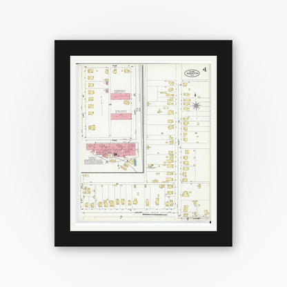 Old map wall art mockup — black gallery frame with white mat — Sanborn Fire Insurance Map from Coshocton, Coshocton County, Ohio (1905), Sheet #0004