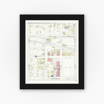 Old map wall art mockup — black gallery frame with white mat — Sanborn Fire Insurance Map from Girard, Macoupin County, Illinois (1914), Sheet #0005
