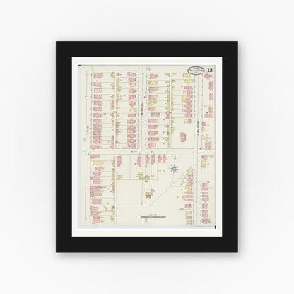 Old map wall art mockup — black gallery frame with white mat — Sanborn Fire Insurance Map from Chillicothe, Ross County, Ohio (1895), Sheet #0013