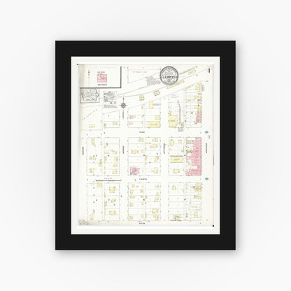 Old map wall art mockup — black gallery frame with white mat — Sanborn Fire Insurance Map from Clearfield, Taylor County, Iowa (1912) â€” Complete Set