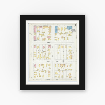 Old map wall art mockup — black gallery frame with white mat — Sanborn Fire Insurance Map from Lansing, Ingham County, Michigan (1898), Sheet #0002
