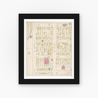 Old map wall art mockup — black gallery frame with white mat — Sanborn Fire Insurance Map from Escanaba, Delta County, Michigan (1921), Sheet #0007