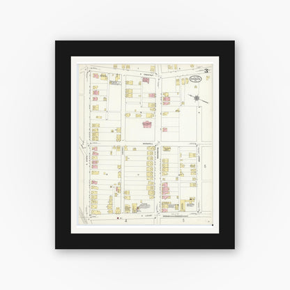 Old map wall art mockup — black gallery frame with white mat — Sanborn Fire Insurance Map from Ephrata, Lancaster County, Pennsylvania (1912), Sheet #0003
