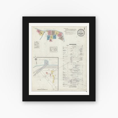 Old map wall art mockup — black gallery frame with white mat — Sanborn Fire Insurance Map from California, Washington County, Pennsylvania (1913) - Complete Map Set