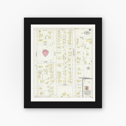 Old map wall art mockup — black gallery frame with white mat — Sanborn Fire Insurance Map from Sherman, Grayson County, Texas (1897), Sheet #0018
