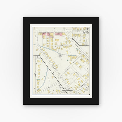 Old map wall art mockup — black gallery frame with white mat — Sanborn Fire Insurance Map from Melrose, Middlesex County, Massachusetts (1897), Sheet #0007