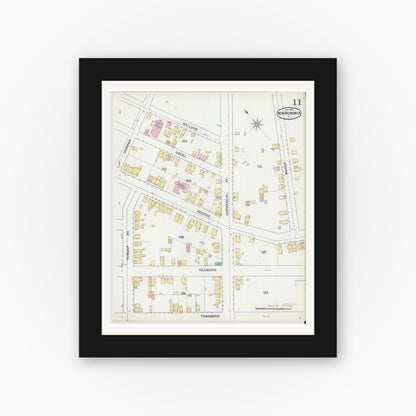 Old map wall art mockup — black gallery frame with white mat — Sanborn Fire Insurance Map from New Brunswick, Middlesex County, New Jersey (1892), Sheet #0011