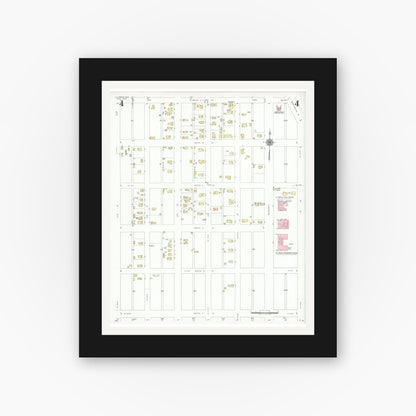 Old map wall art mockup — black gallery frame with white mat — Sanborn Fire Insurance Map from La Porte, Harris County, Texas (1939), Sheet #0004