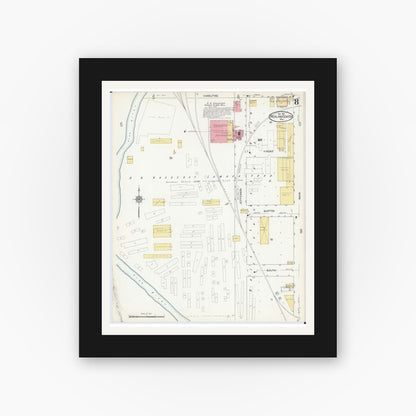 Old map wall art mockup — black gallery frame with white mat — Sanborn Fire Insurance Map from Richland Center, Richland County, Wisconsin (1912), Sheet #0008