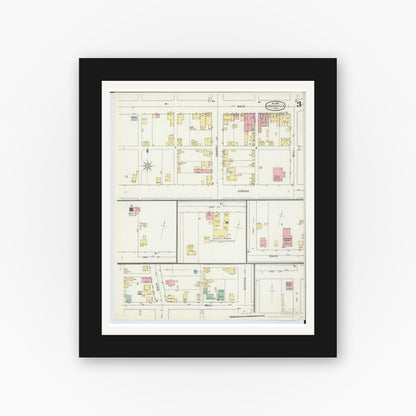 Old map wall art mockup — black gallery frame with white mat — Sanborn Fire Insurance Map from Louisville, Stark County, Ohio (1895), Sheet #0003